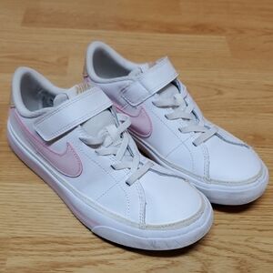 Nike Kids White Sneakers with Pink Swoosh